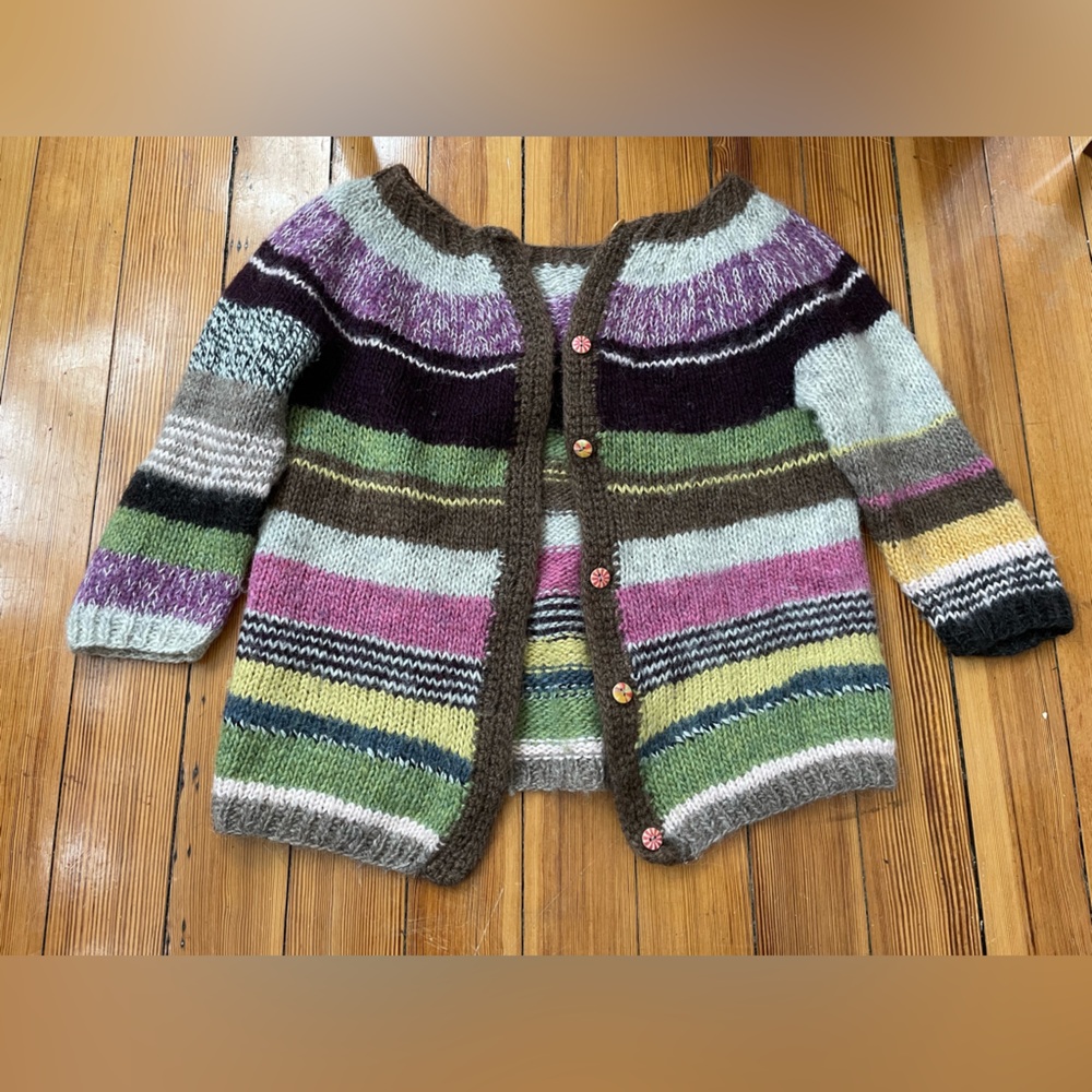 Handknit Icelandic Multicolor Stripe Women's Sweater Cardigan